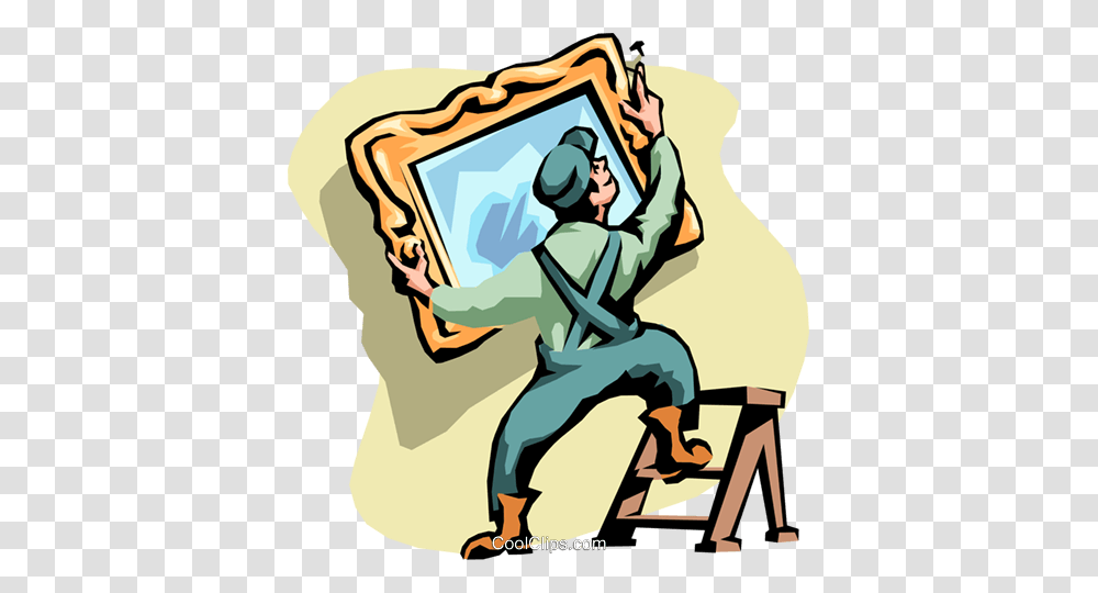 Man Hanging A Mirror Royalty Free Vector Clip Art Illustration, Person, Outdoors, Poster, Sport Transparent Png