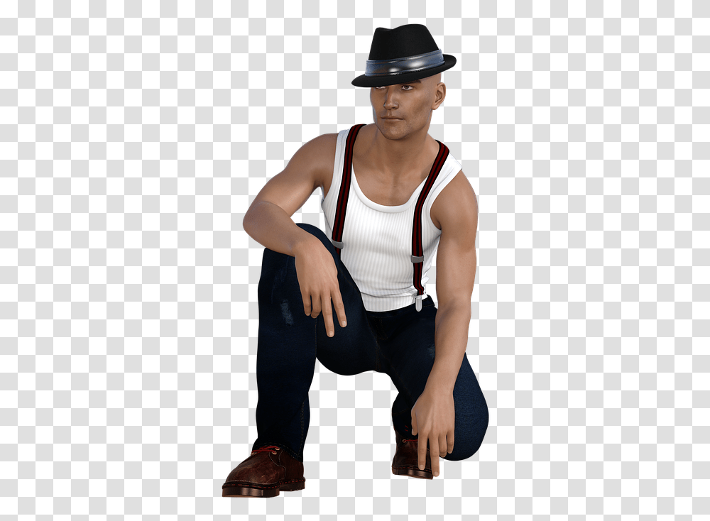 Man Hat Male Face Leather Skin Eyes Young Sexy Fedora, Person, Human, Suspenders Transparent Png