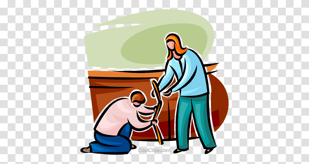 Man Helping A Woman With Her Cane Royalty Free Vector Clip Art, Person, Human, Washing, Cleaning Transparent Png
