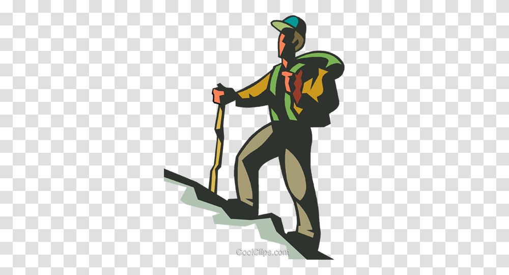 Man Hiking Up Hill Royalty Free Vector Clip Art Illustration, Outdoors, Leisure Activities, Snow, Nature Transparent Png