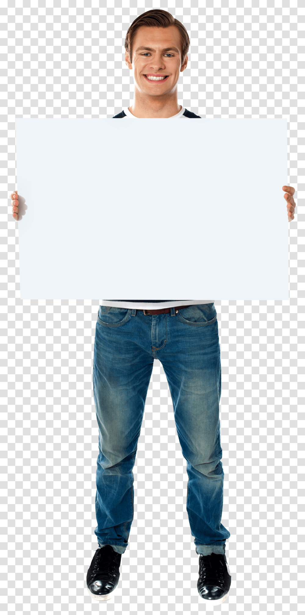 Man Holding Banner, Pants, Person, Jeans Transparent Png