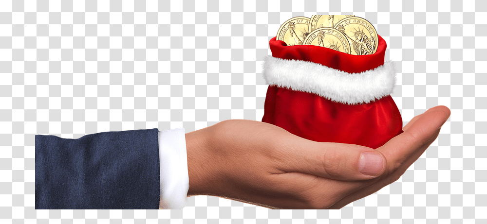 Man Holding Christmas Money, Person, Human, Christmas Stocking, Gift Transparent Png