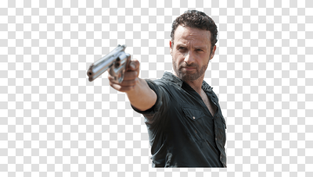 Man Holding Gun 1 Image Andrew Lincoln The Walking Dead, Handgun, Weapon, Weaponry, Person Transparent Png