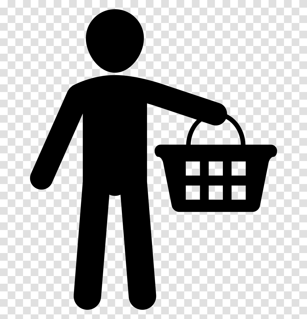 Man Holding Shopping Basket Shopper Icon, Silhouette, Stencil Transparent Png