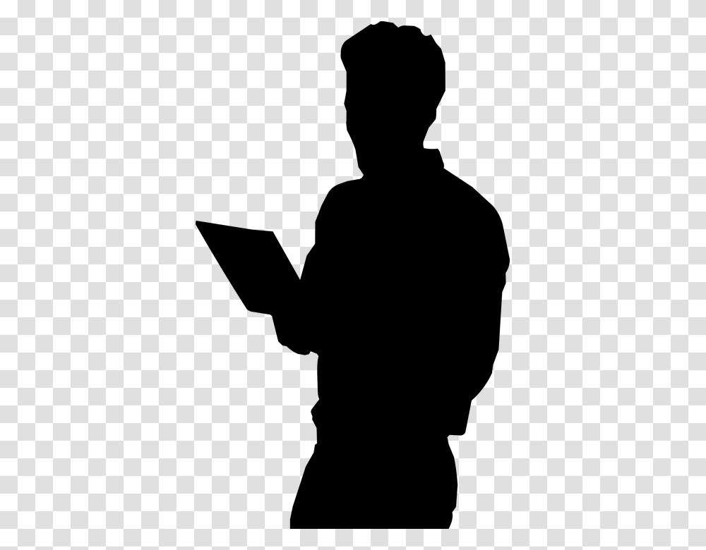 Man Holding Tablet Silhouette, Gray, World Of Warcraft Transparent Png