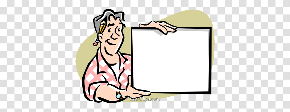 Man Holding Up Sign Royalty Free Vector Clip Art Illustration, White Board, Female Transparent Png