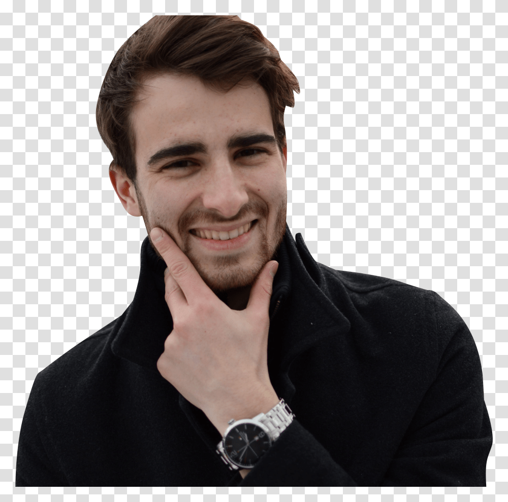 Man In Black Dress Holding Chin Background Transparent Png