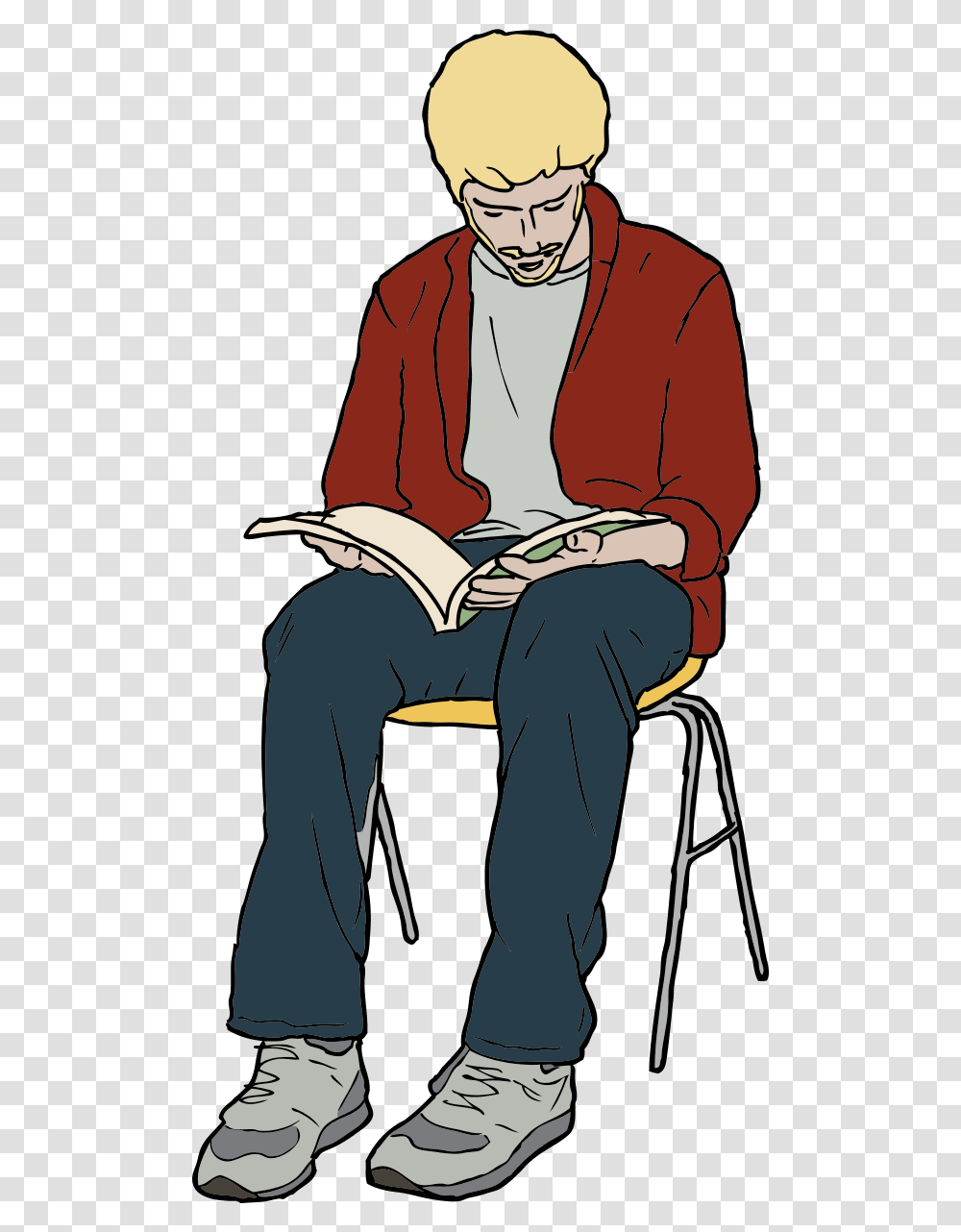 Man In Chair Reading Man Reading Clipart, Person, Human, Shoe, Footwear Transparent Png