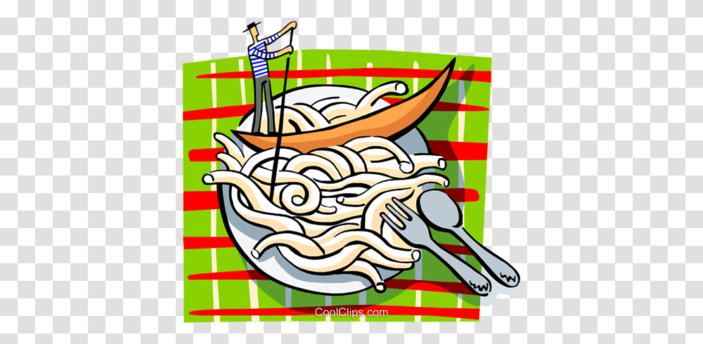 Man In Gondola In Plate Of Pasta Royalty Free Vector Clip Art, Meal, Food, Leisure Activities, Dish Transparent Png