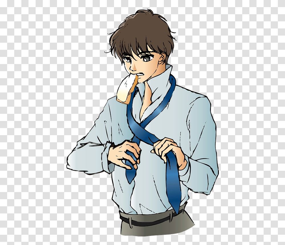 Man Is Trying To Tie His Necktie Clipart Free Download Anime, Person, Clothing, Accessories, Belt Transparent Png