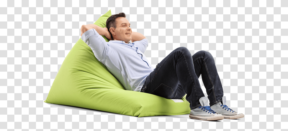 Man Laying Armchair Image People Sitting On Bean Bag, Clothing, Person, Shoe, Footwear Transparent Png