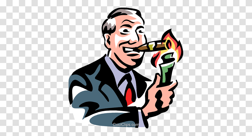 Man Lighting A Cigar With Money Royalty Free Vector Clip Art, Person, Human, Food, Head Transparent Png