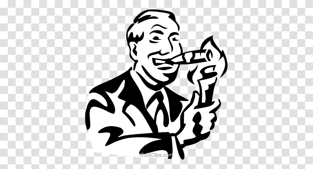 Man Lighting A Cigar With Money Royalty Free Vector Clip Art, Stencil, Person, Human Transparent Png