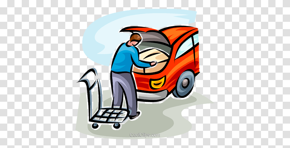 Man Loading His Car With A Box Royalty Free Vector Clip Art, Transportation, Vehicle, Wheel, Washing Transparent Png