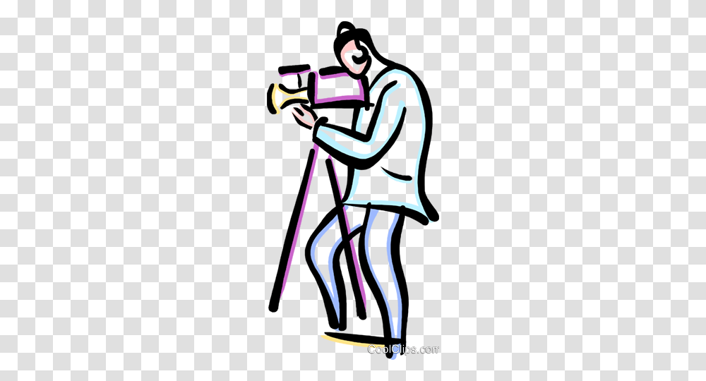 Man Looking Through A Movie Camera Royalty Free Vector Clip Art, Musical Instrument, Horn, Brass Section, Musician Transparent Png