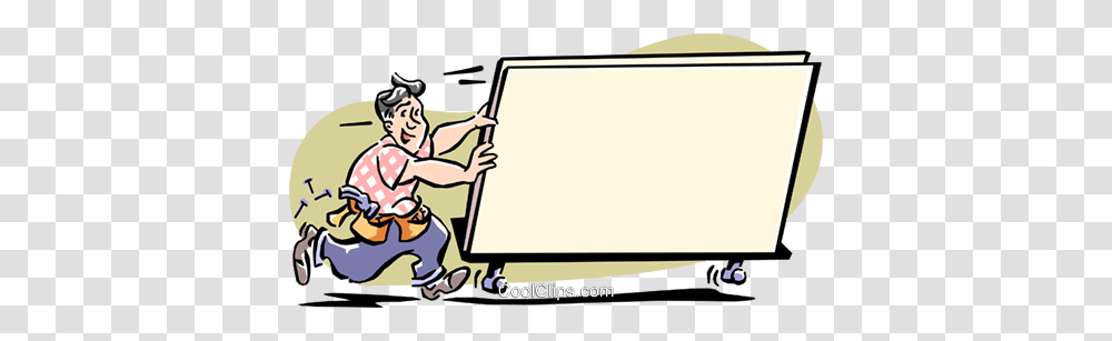 Man Moving Billboard Royalty Free Vector Clip Art Illustration, White Board, Monitor, Screen, Electronics Transparent Png