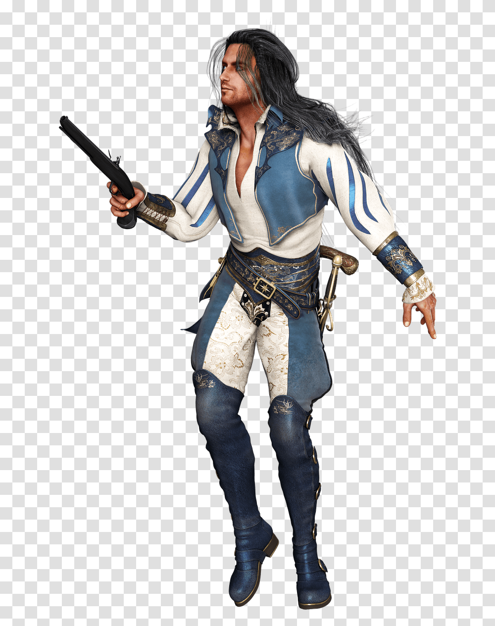 Man Musketier With Pistol Clip Arts Medieval Clothes Background, Costume, Person, Female Transparent Png