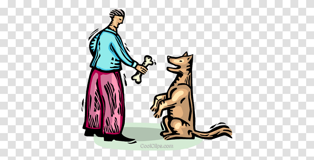 Man Offering His Pet Dog A Bone Royalty Free Vector Clip Art, Person, Human, Kangaroo, Mammal Transparent Png