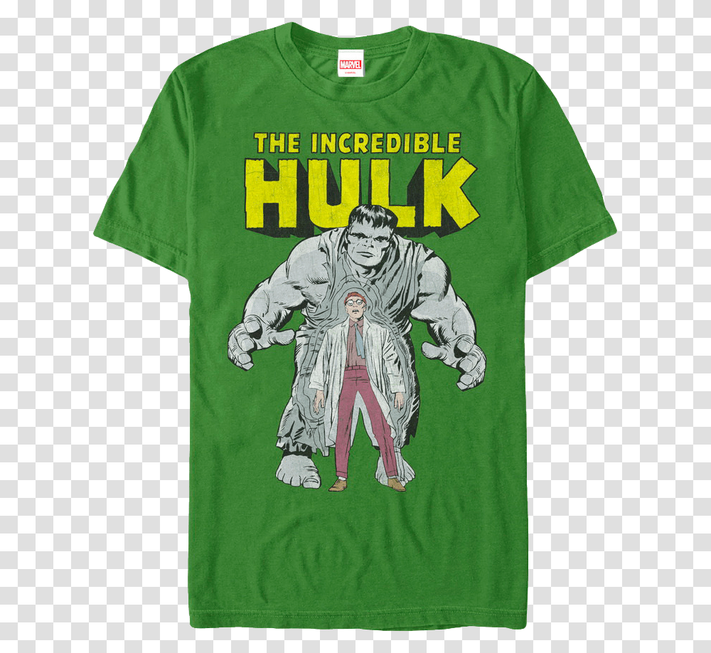 Man Or Monster Incredible Hulk T Shirt Bruce Banner And Hulk Comic, Apparel, T-Shirt, Person Transparent Png