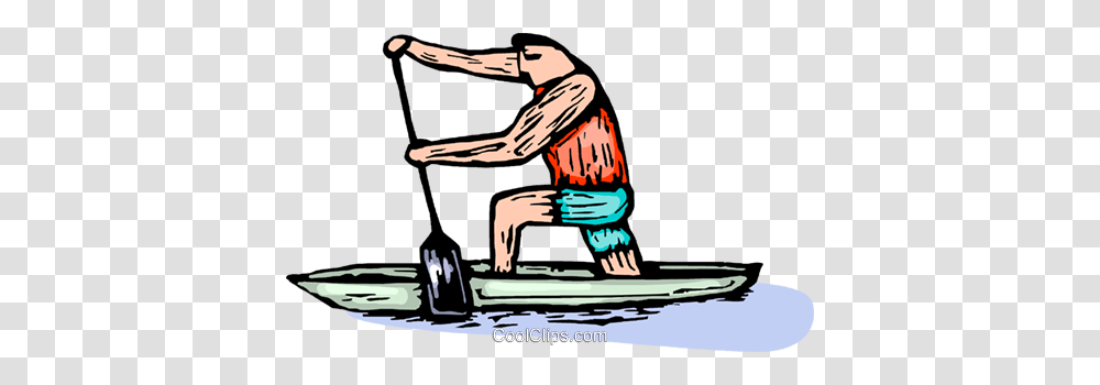 Man Paddling A Canoe Royalty Free Vector Clip Art Illustration, Kneeling, Outdoors, Water, Washing Transparent Png