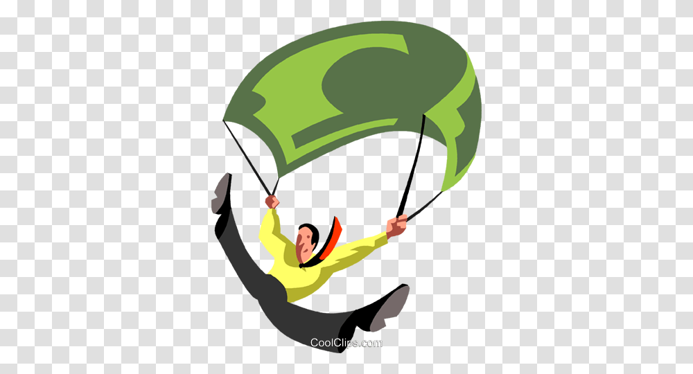 Man Parachuting With A Dollar Bill Royalty Free Vector Clip Art, Adventure, Leisure Activities, Person, Human Transparent Png