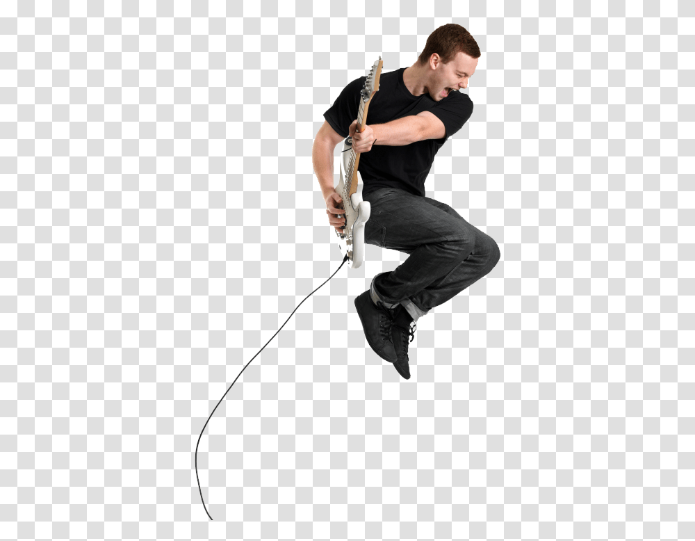Man Playing Guitar Download Guitar Player Jumping, Person, Leisure Activities, Musical Instrument Transparent Png