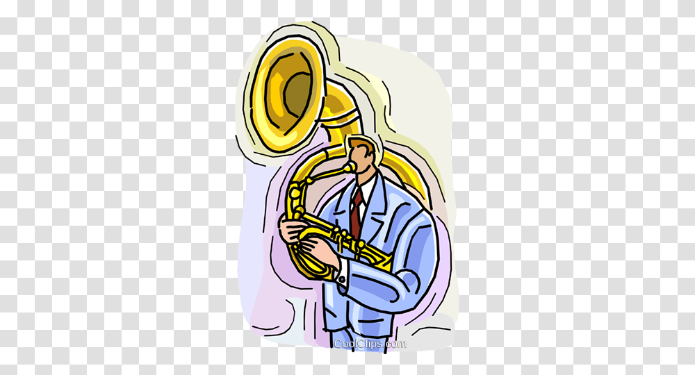 Man Playing Tuba Royalty Free Vector Clip Art Illustration, Horn, Brass Section, Musical Instrument, Euphonium Transparent Png