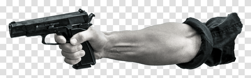 Man Pointing A Gun Arm Holding Gun, Weapon, Weaponry, Person, Human Transparent Png