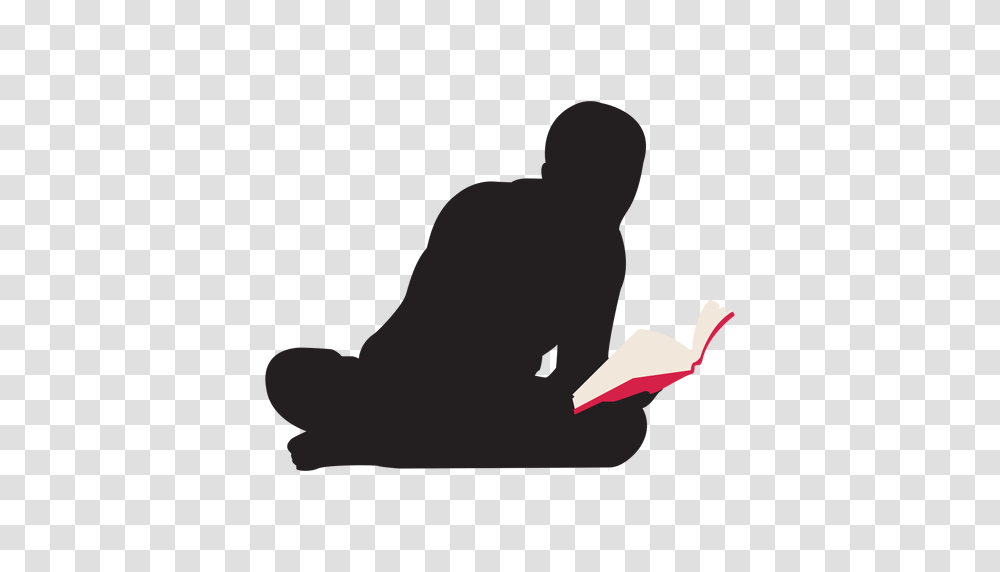 Man Reading On Floor Silhouette, Person, Human, Kneeling, Outdoors Transparent Png