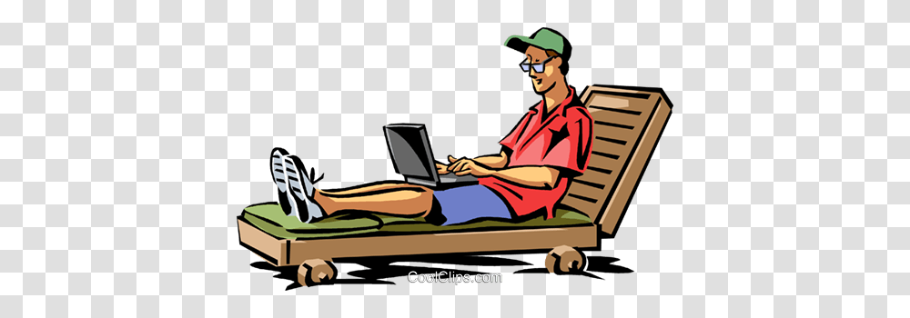 Man Relaxing In Beach Chair Royalty Free Vector Clip Art, Pc, Computer, Electronics, Person Transparent Png