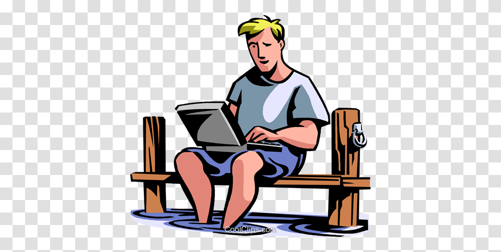 Man Relaxing On Vacation With Laptop Royalty Free Vector Clip Art, Sitting, Person, Human, Helmet Transparent Png