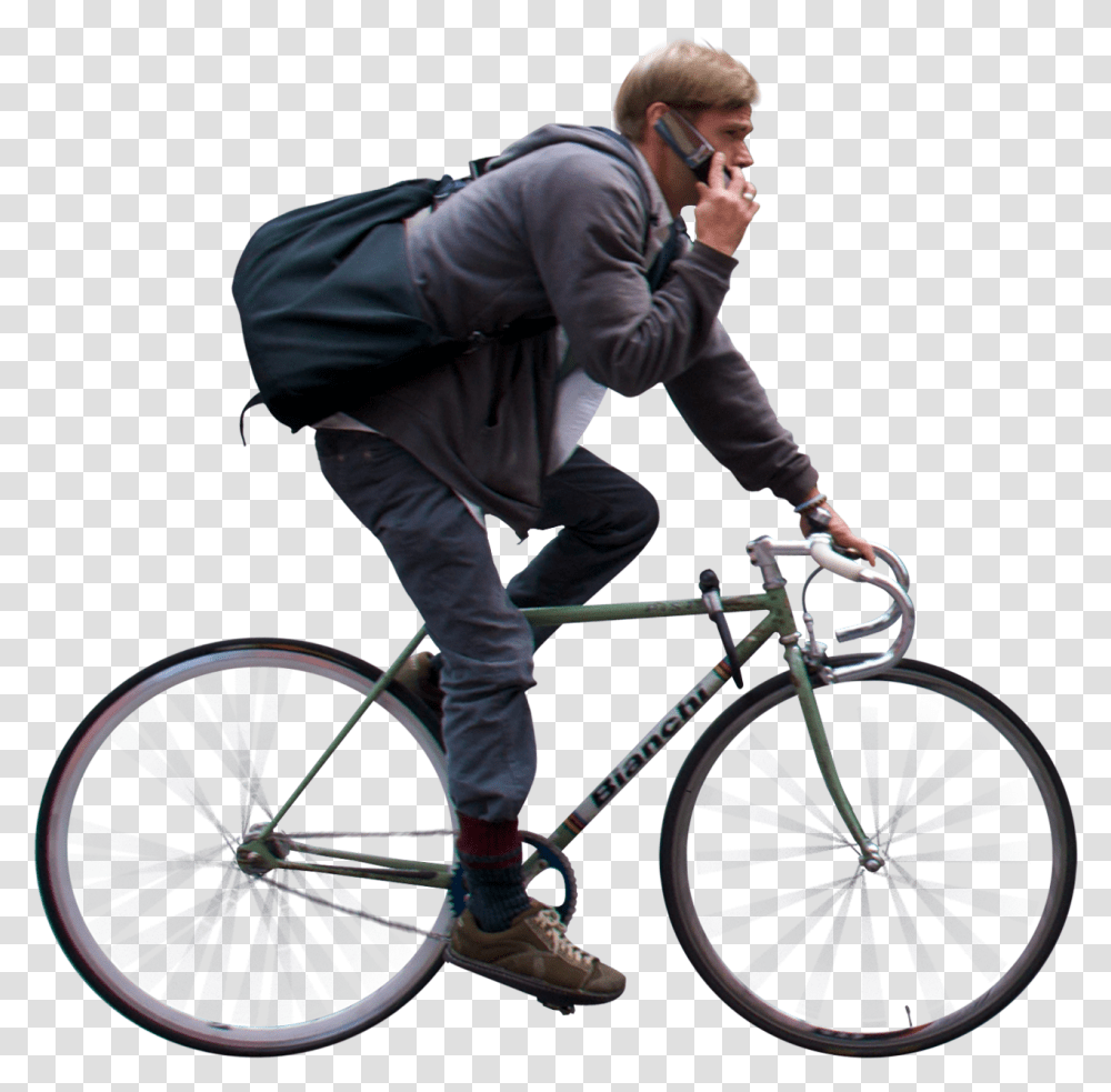 Man Riding Bicycle And Using Phone People Bike Velo Orange Piolet, Vehicle, Transportation, Person, Human Transparent Png