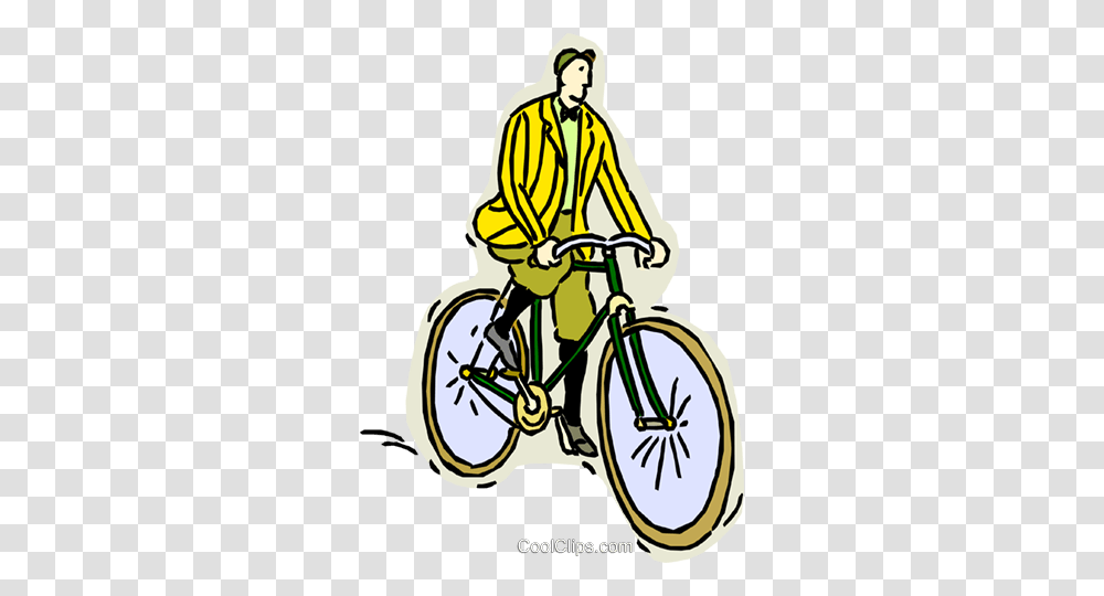 Man Riding Old Fashioned Bicycle Royalty Free Vector Clip Art, Vehicle, Transportation, Bike, Person Transparent Png
