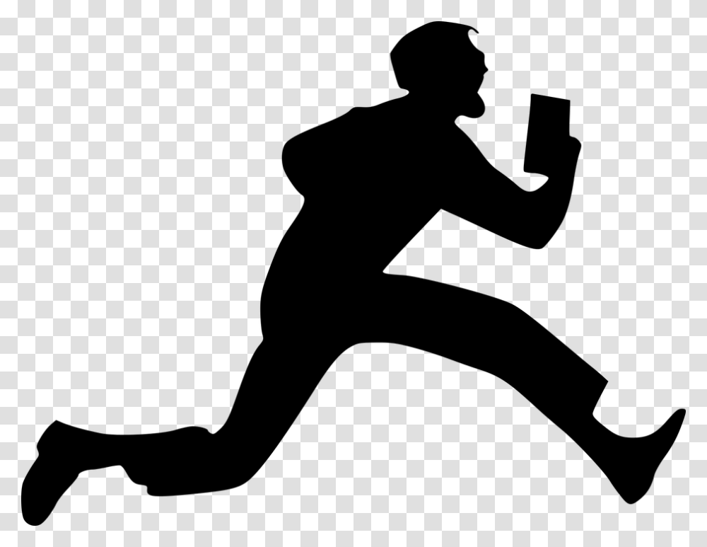 Man Running Holding Book Open Silhouette Running Silhouette Man, Gray, World Of Warcraft, Halo Transparent Png
