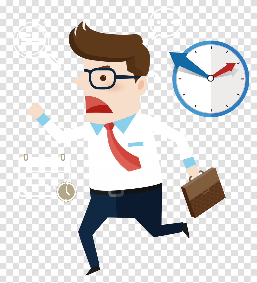Man Running Late For Work Transprent Late To Work Cartoon, Analog Clock, Person Transparent Png