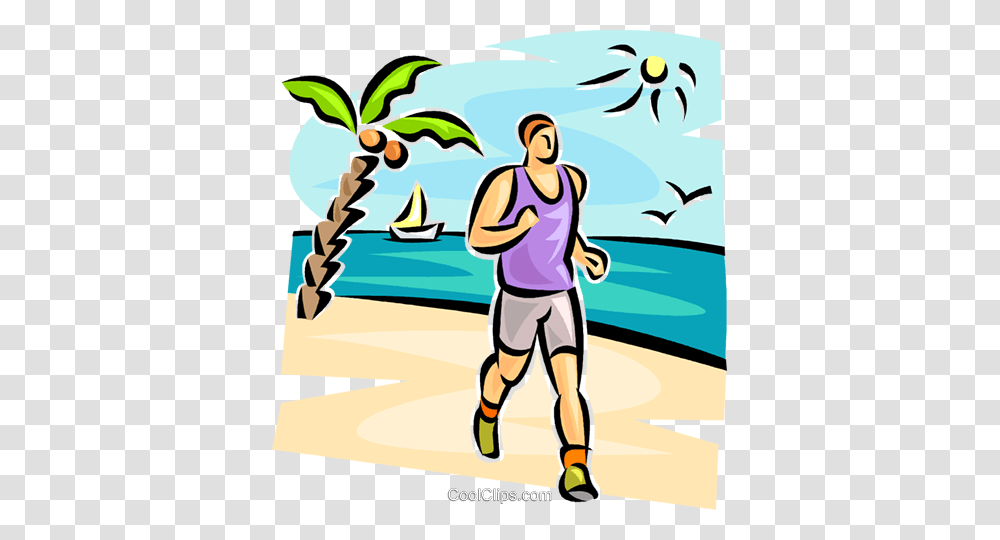 Man Running On The Beach Royalty Free Vector Clip Art Illustration, Person, Female, Fitness, Working Out Transparent Png