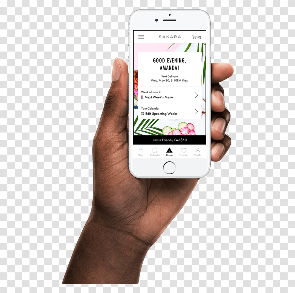Man's Hand Holding Iphone Mockup Of Sakara Admin Dashboard For Mobile App, Mobile Phone, Electronics, Cell Phone, Person Transparent Png