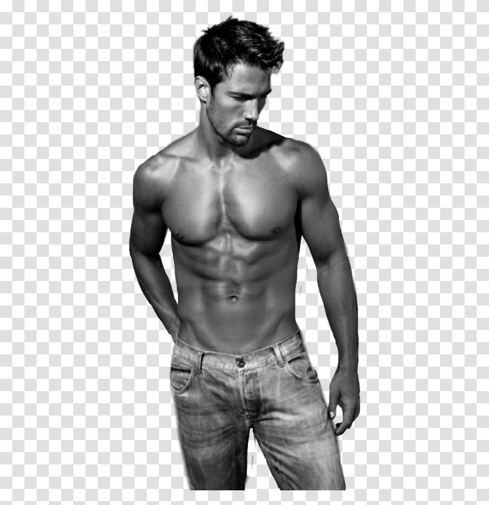 Man Shirtless Jeans Bw Barechested, Person, Human, Torso, Fitness Transparent Png