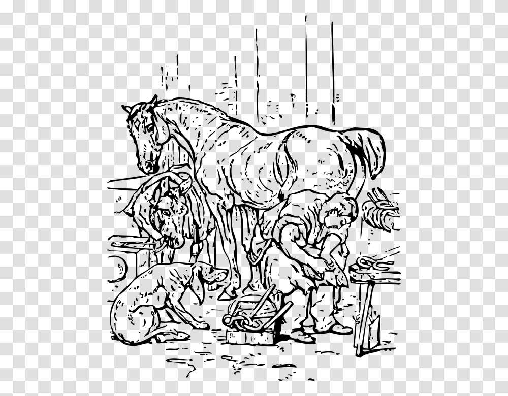 Man Shoeing A Horse Clip Art, Gray, World Of Warcraft Transparent Png