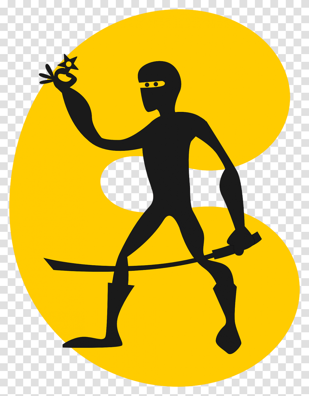 Man Silhouette Cartoon Stars Ninja Sword Fighter Cartoon Ninja, Person, Logo, Outdoors Transparent Png