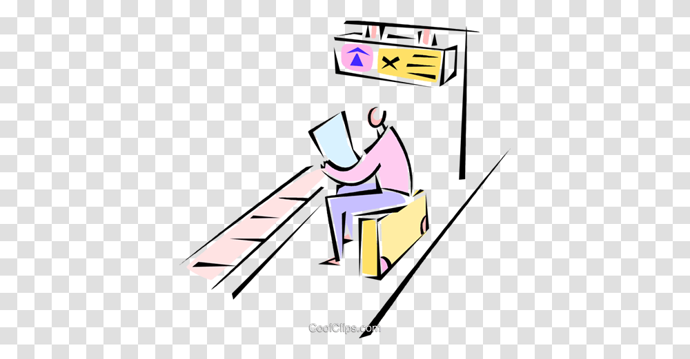 Man Sitting On His Suitcase Reading Royalty Free Vector Clip Art, Machine, Airplane, Shooting Range Transparent Png