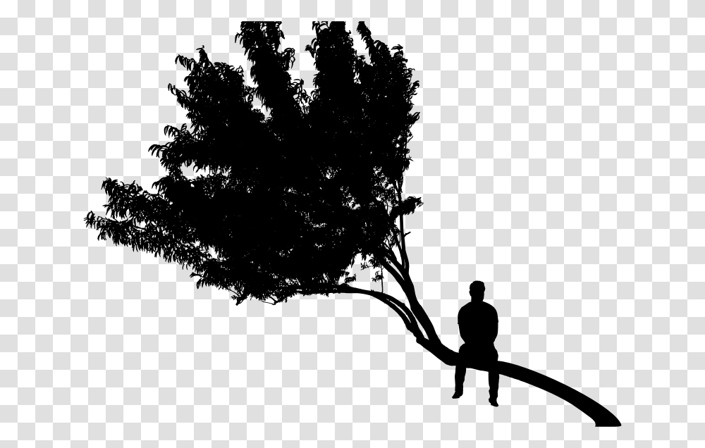 Man Sitting On Tree Silhouette, Gray, World Of Warcraft Transparent Png