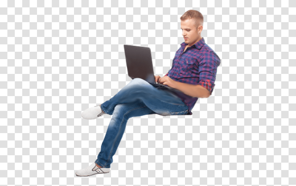 Man Sitting Person Sitting Background, Pc, Computer, Electronics, Laptop Transparent Png