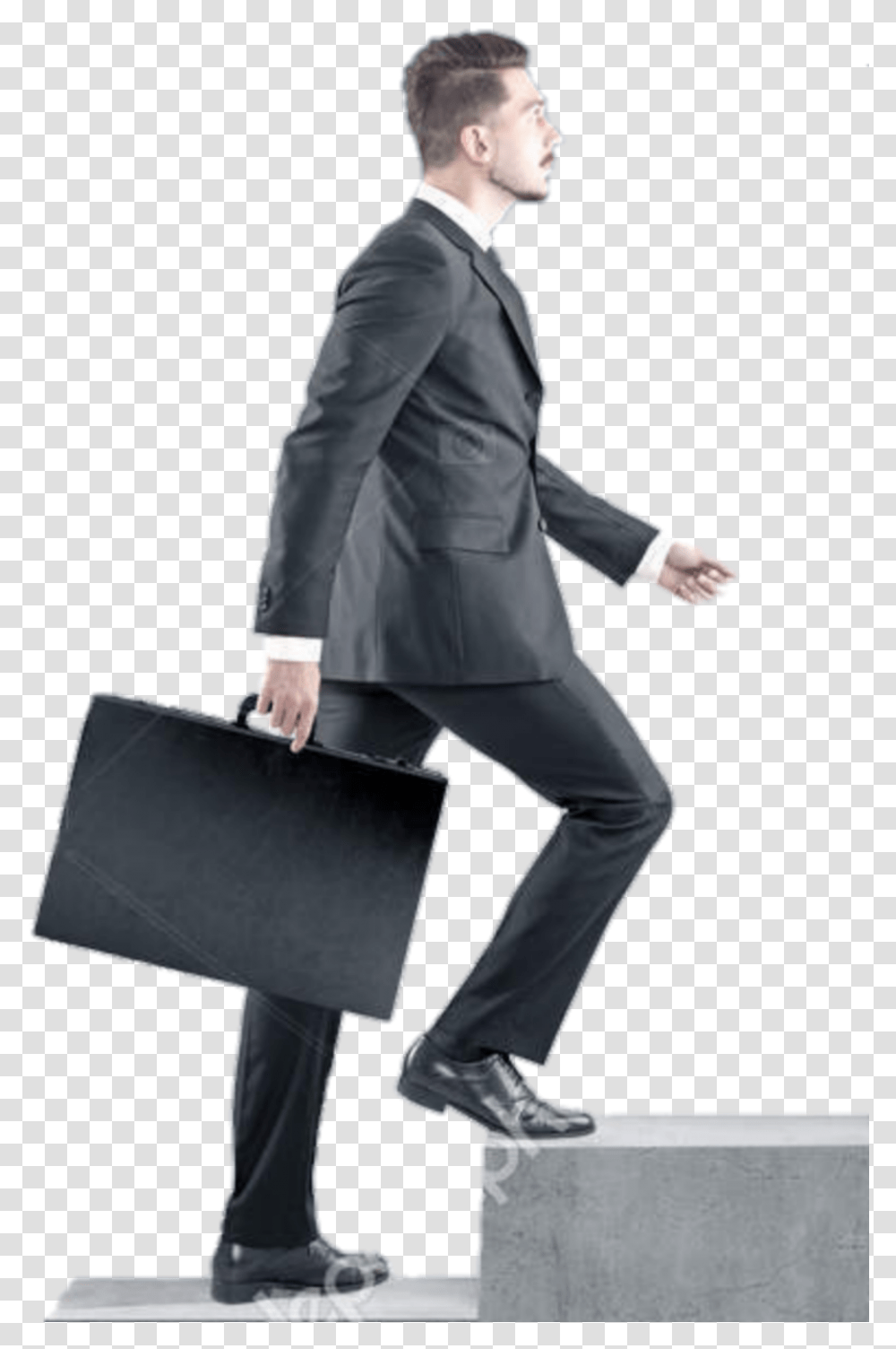 Man Staircase Climbingstairs Businessman Climbing Steps To Career Growth, Suit, Overcoat, Apparel Transparent Png