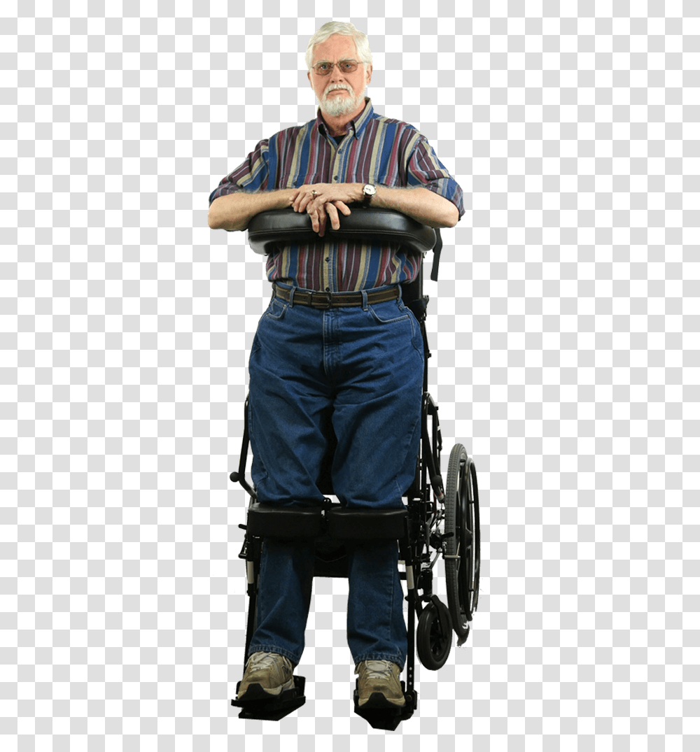 Man Standing In Superstand Wheelchair Wheelchair Standing, Furniture, Person, Human Transparent Png