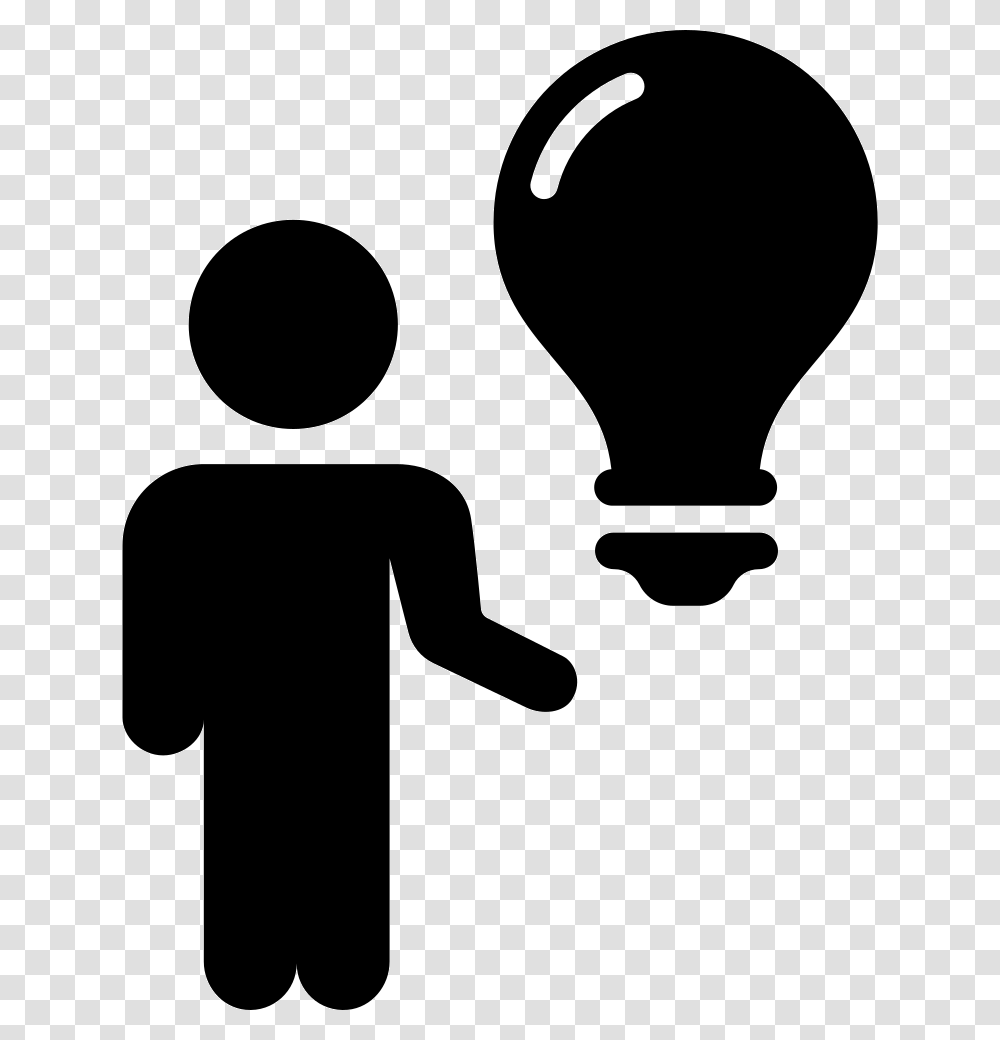 Man Standing With A Lightbulb Person With Idea Symbol, Silhouette, Stencil, Sign Transparent Png