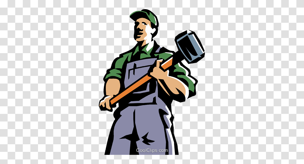 Man Standing With A Sledgehammer Royalty Free Vector Clip Art, Person, Bird, Animal, Military Uniform Transparent Png