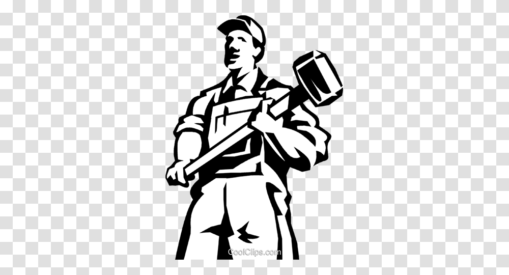 Man Standing With A Sledgehammer Royalty Free Vector Clip Art, Person, Human, Stencil Transparent Png