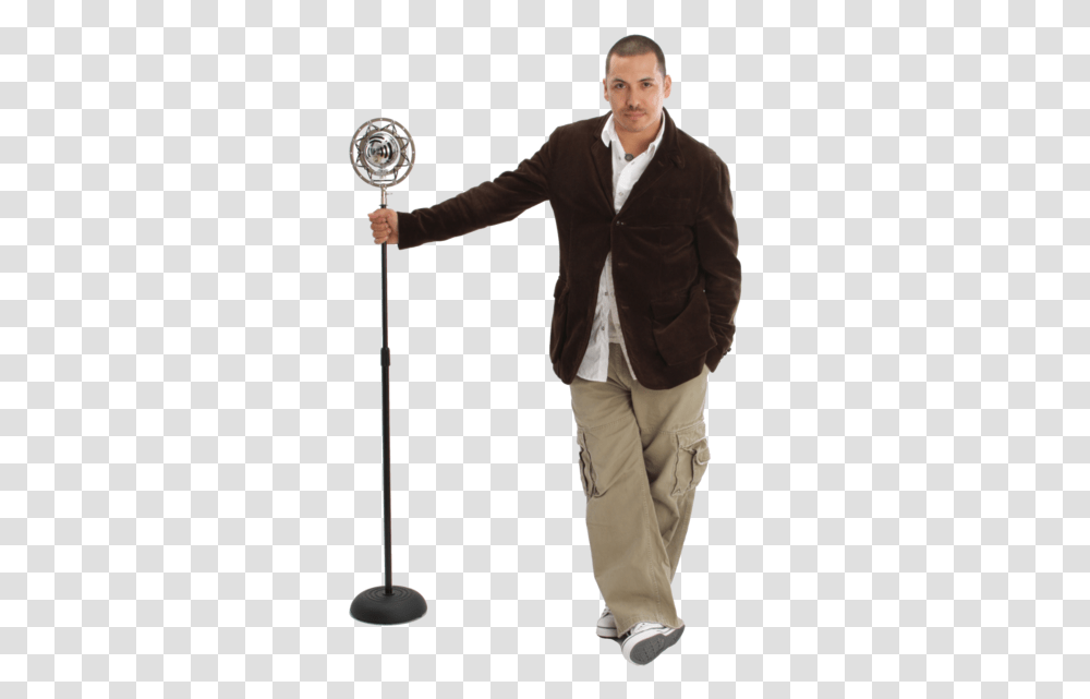 Man Standing With Microphone Official Psds Man Microphone, Clothing, Person, Coat, Blazer Transparent Png