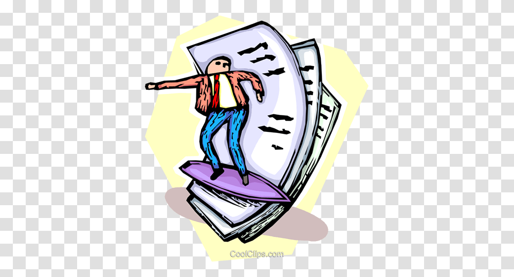 Man Surfing On Waves Of Paperwork Royalty Free Vector Clip Art, Helmet, Drawing, Outdoors, Leisure Activities Transparent Png